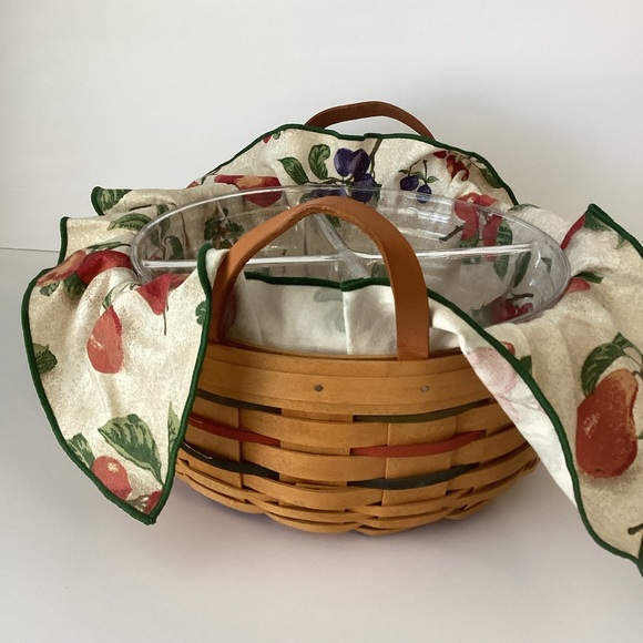 LONGABERGER BASKETS: 2001 10 inch handwoven basket with liner 4 section divider - Picture 2 of 11